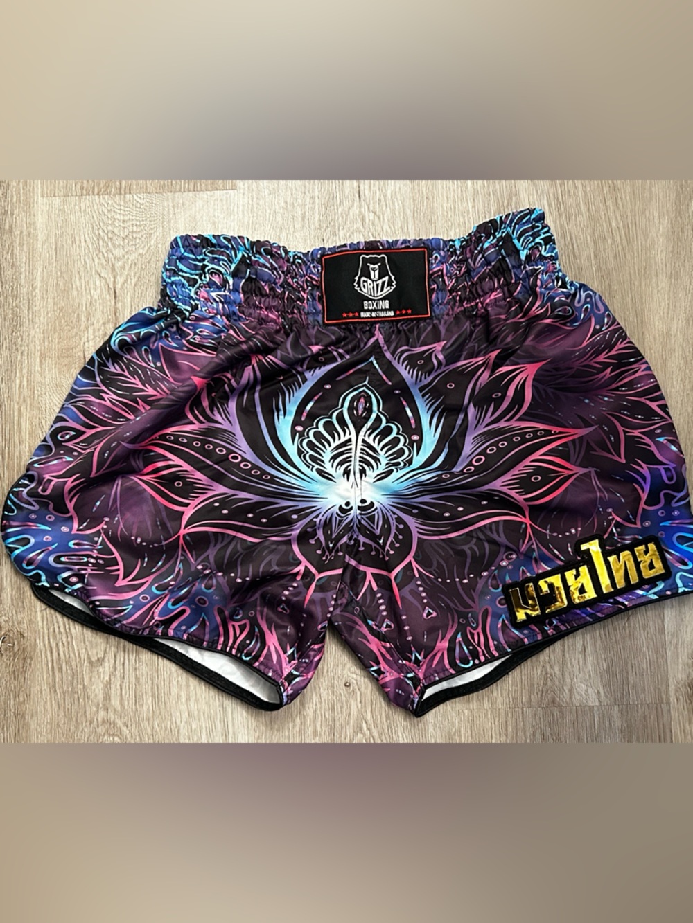 GRIZZ Muay Thai Boxing Shorts 2XL | Psychedelic Lotus Mandala | Made in Thailand